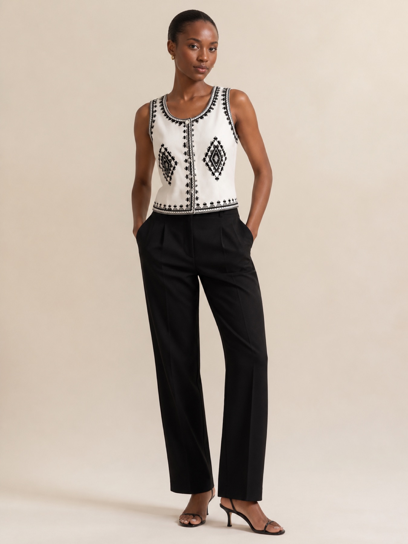 Model wearing Button-Front Cotton Vest