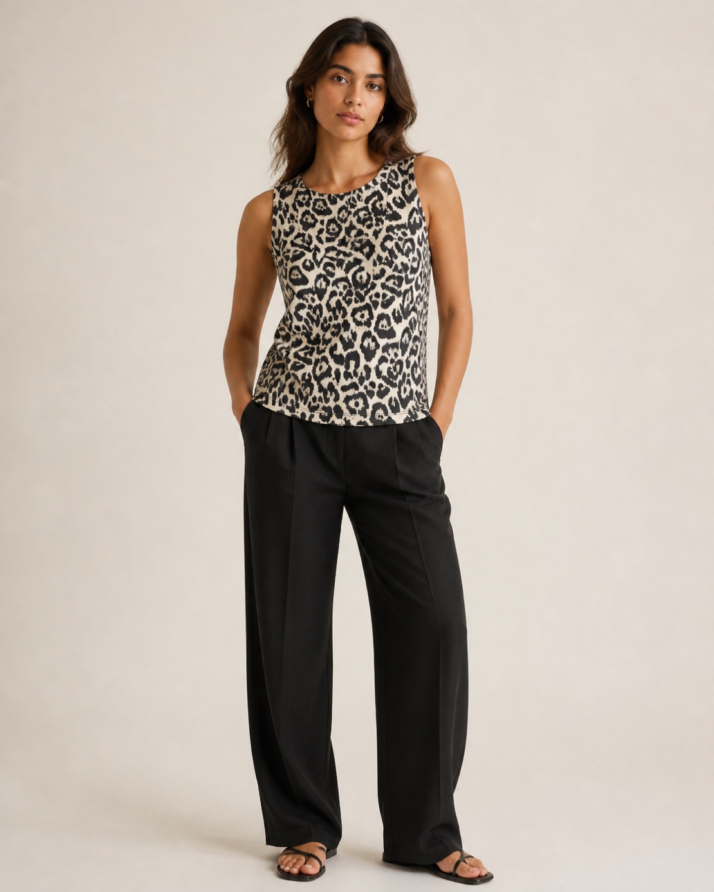 Model wearing Printed Scoop-Neck Tank